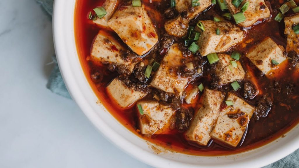 Ma po tofu, een heerlijk chinees gerecht waar tofu het belangrijkste ingredient is.